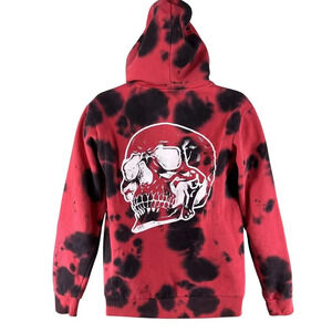NWT AD Mens S Womens M Hoodie Red Black Tie-Dye Skull Graphic Hoodie Jacket